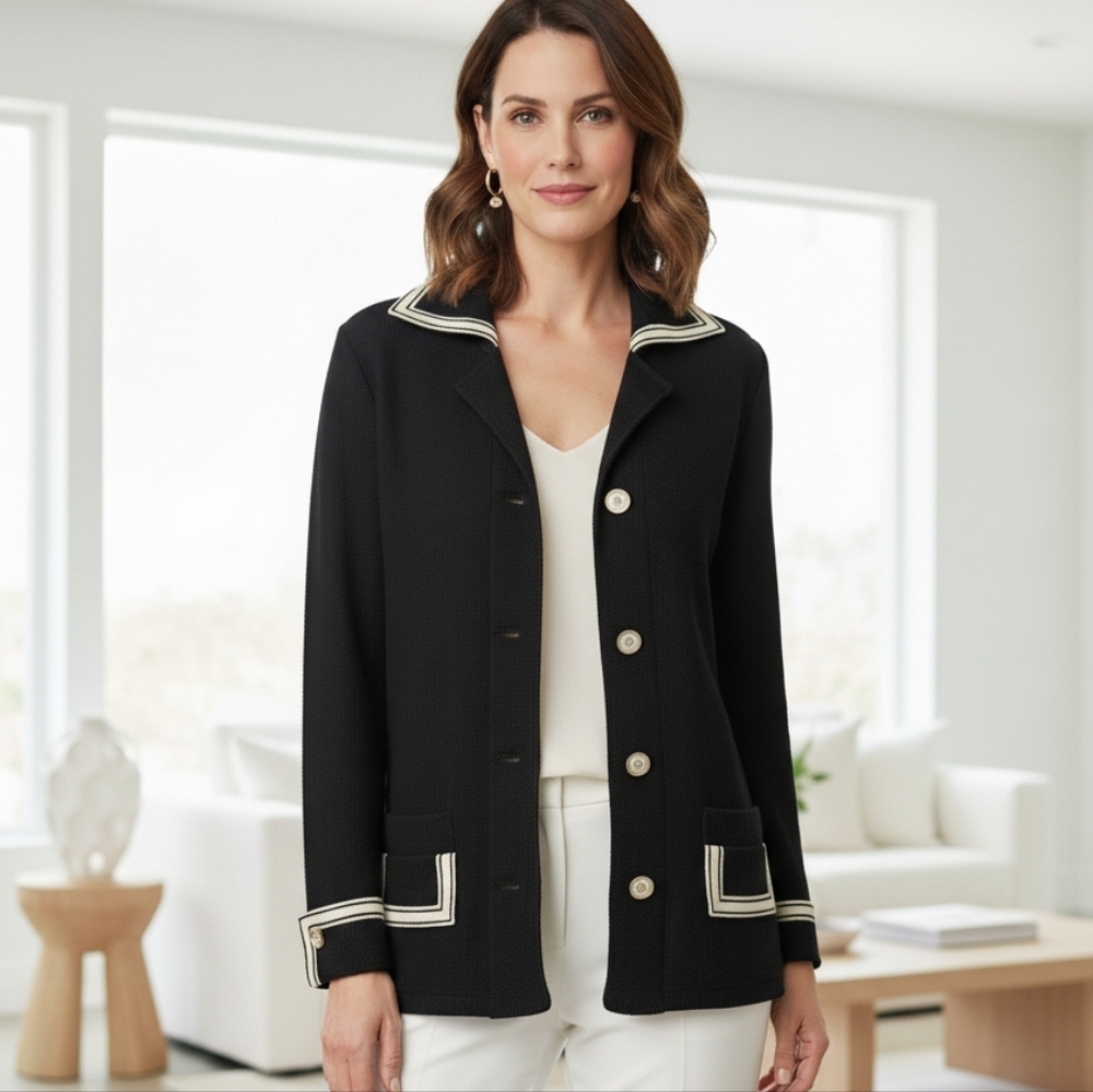 Steve Fabrikant Vintage Neiman Marcus Black Blazer with Cream Trim